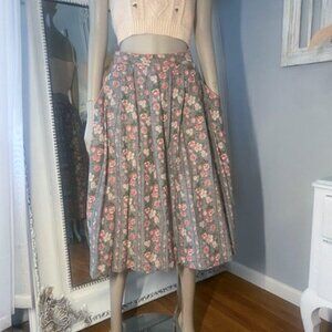 Geiger Austria vintage midi skirt grey pink floral 80s 90s